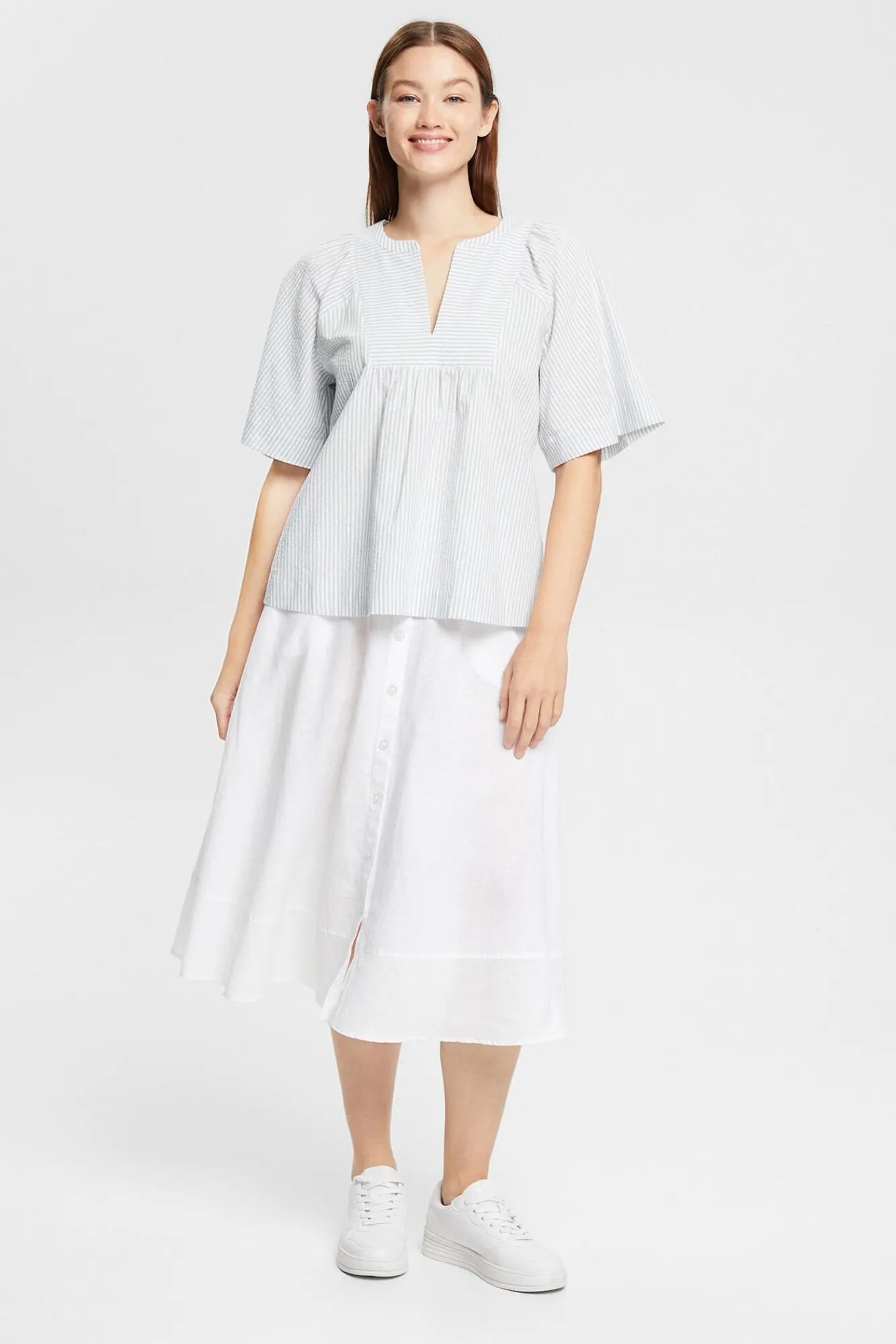 Blusa Rayas Con Lino Manga 3/4^Esprit Hot
