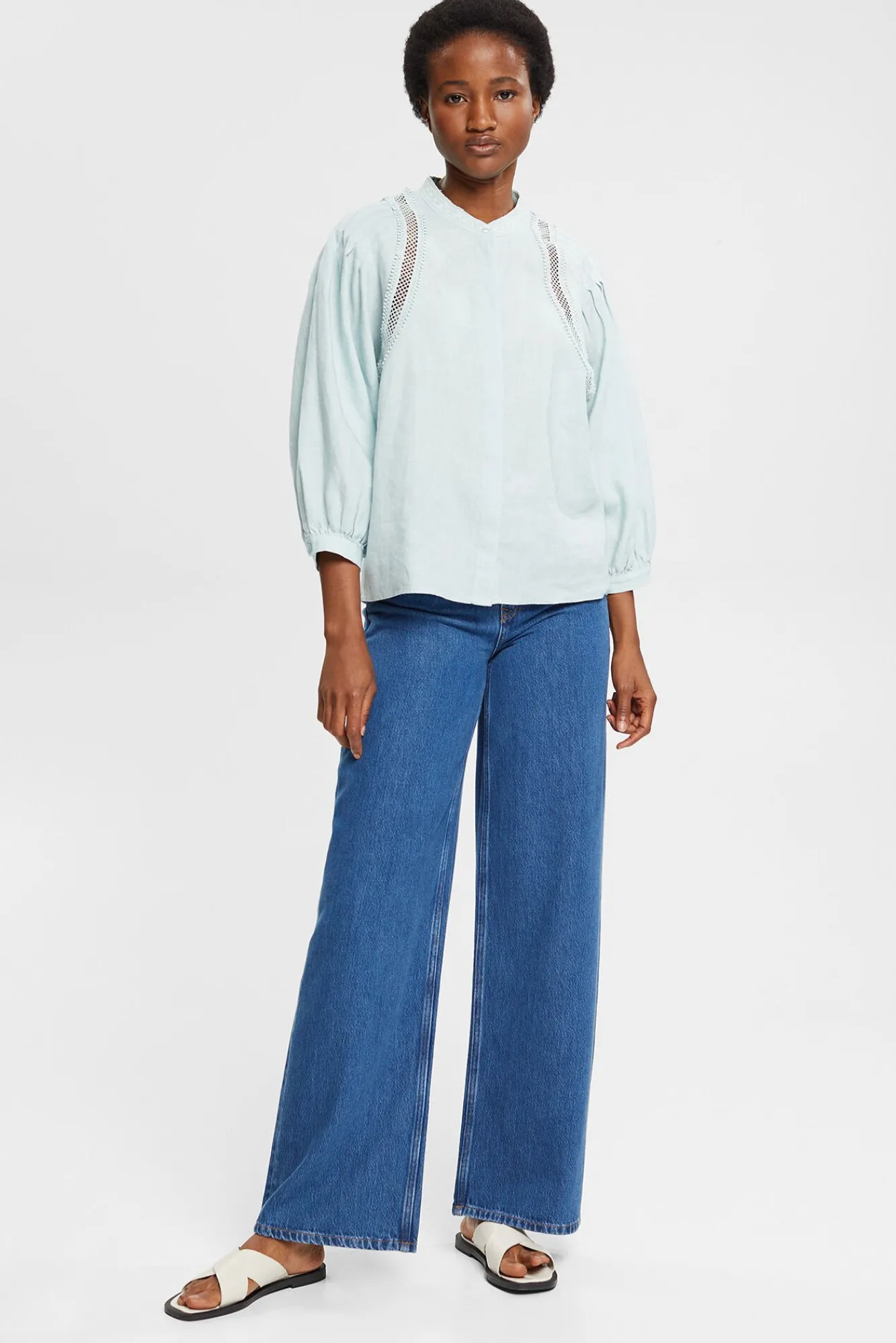 Blusa Volumen Cuello Mao Lino^Esprit Online