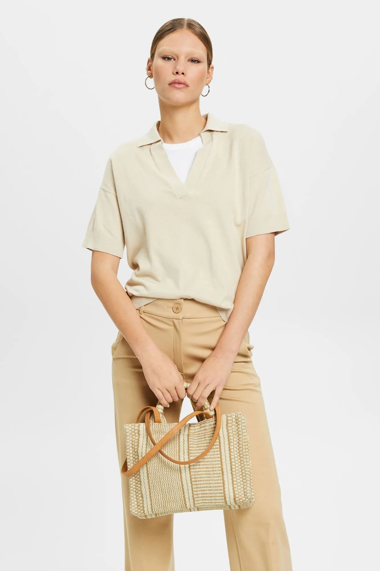 Bolso Tejido Color Block Con Fibra De Yute^Esprit New