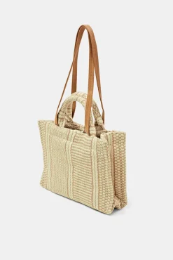 Bolso Tejido Color Block Con Fibra De Yute^Esprit New