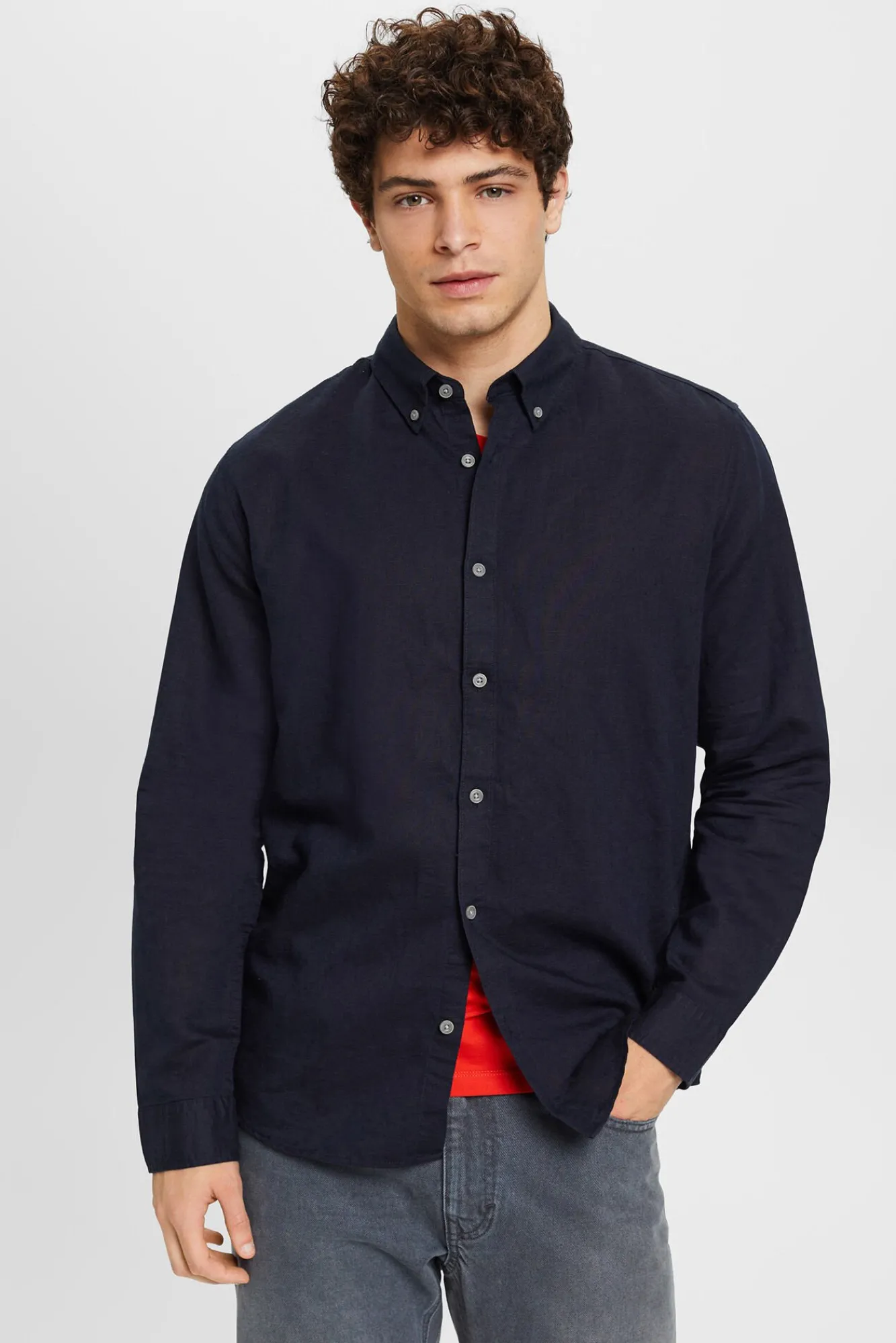 Camisa Basica Regular Fit Con Lino^Esprit Discount
