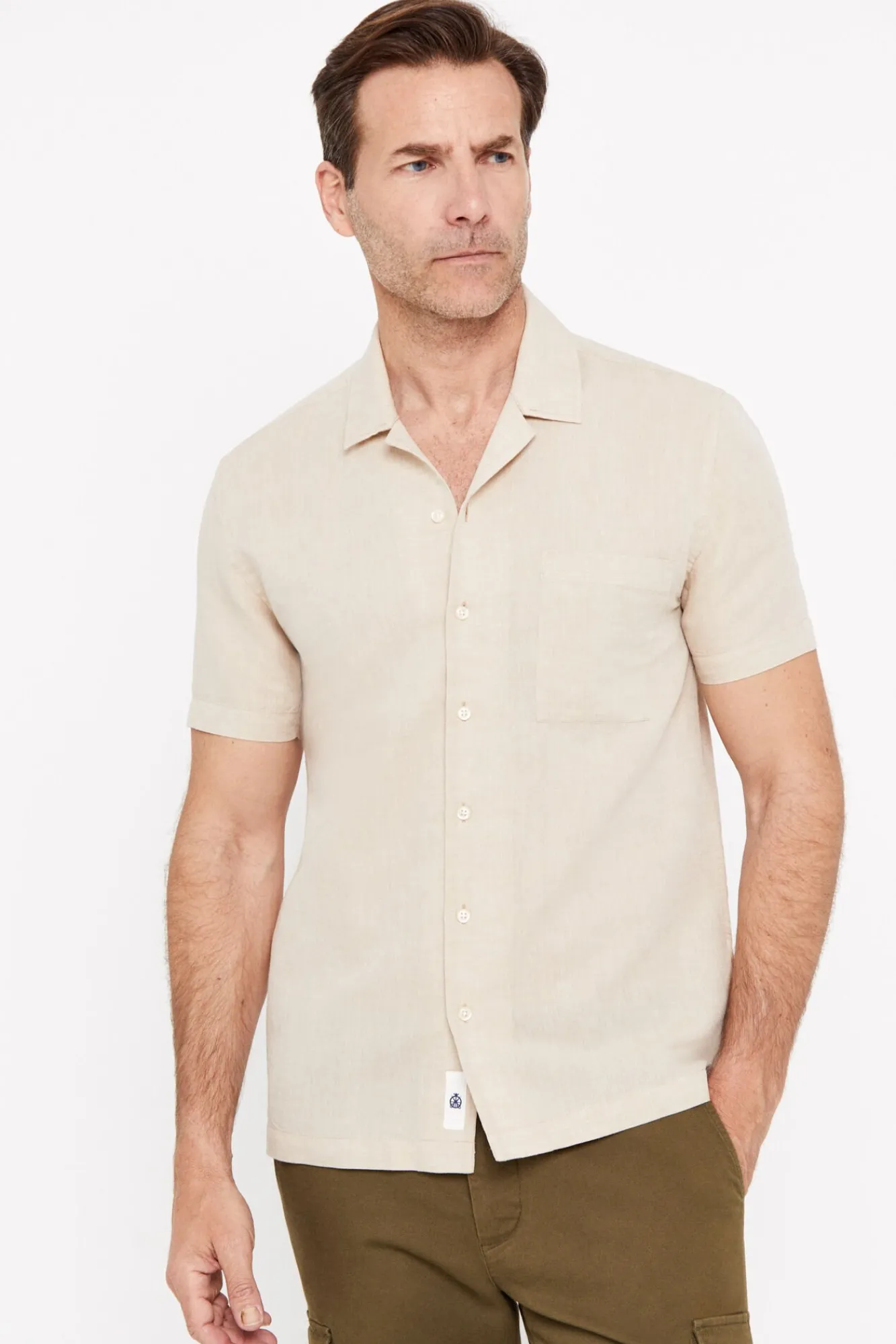 Camisa Camp Collar Lino Algodon Manga Corta^Cortefiel New