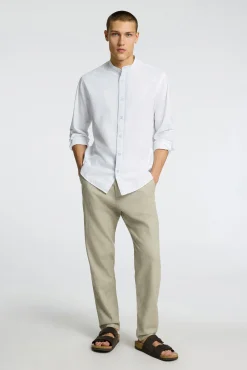 Camisa De Manga Larga Y Cuello Mao De Lino Y Algodon Organico.^Selected Fashion