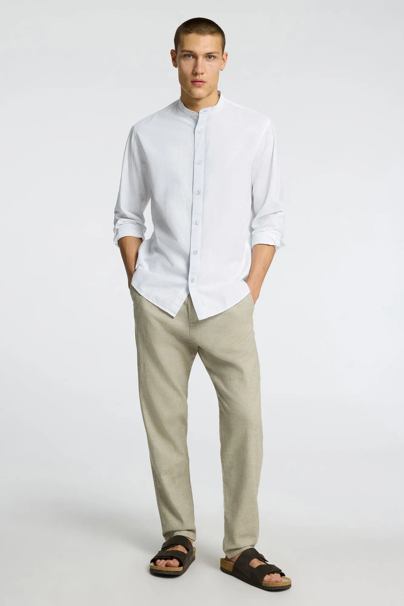 Camisa De Manga Larga Y Cuello Mao De Lino Y Algodon Organico.^Selected Fashion