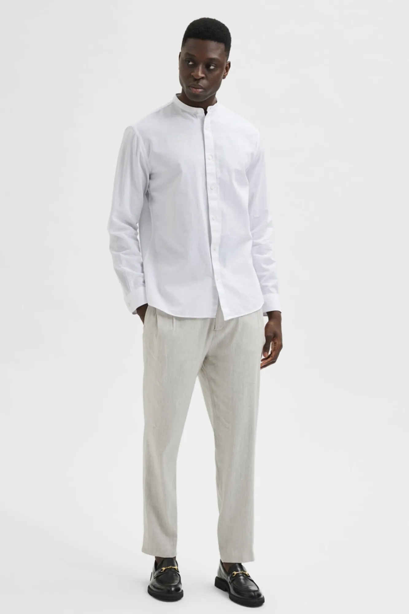 Camisa De Manga Larga Y Cuello Mao De Lino Y Algodon Organico.^Selected Fashion
