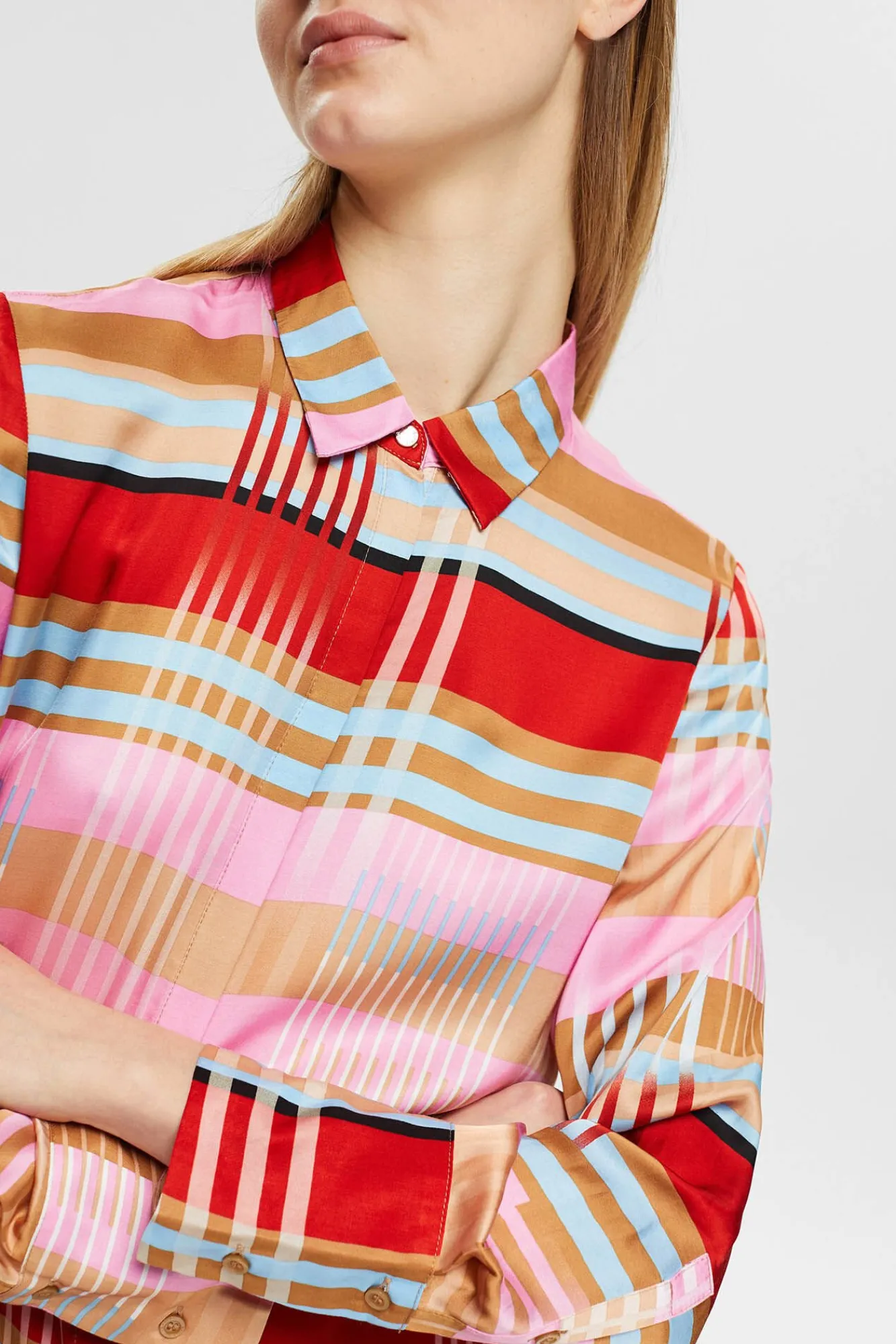 Camisa Larga Cuadros Satinada Viscosa^Esprit Clearance