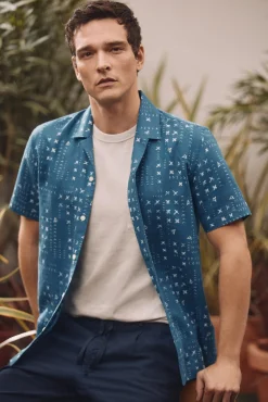 Camisa Lino Manga Corta Estampado Patch^Ooto Outlet