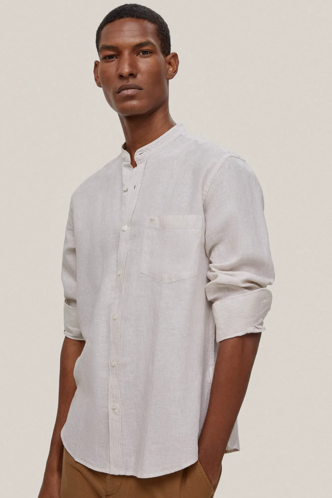 Camisa Lino Rayas Cuello Mao^Pedro del Hierro Sale