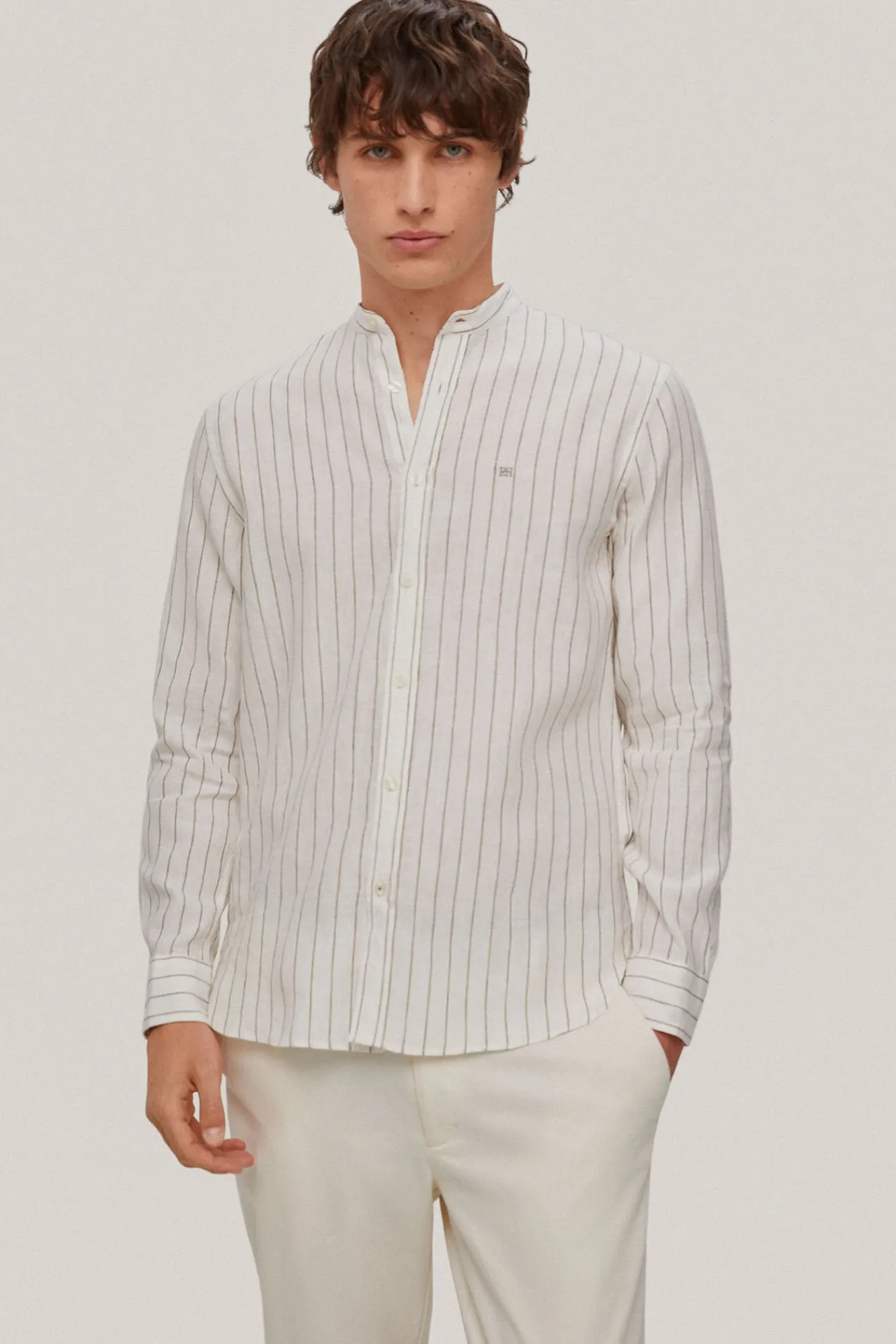 Camisa Lino Rayas Cuello Mao^Pedro del Hierro Cheap