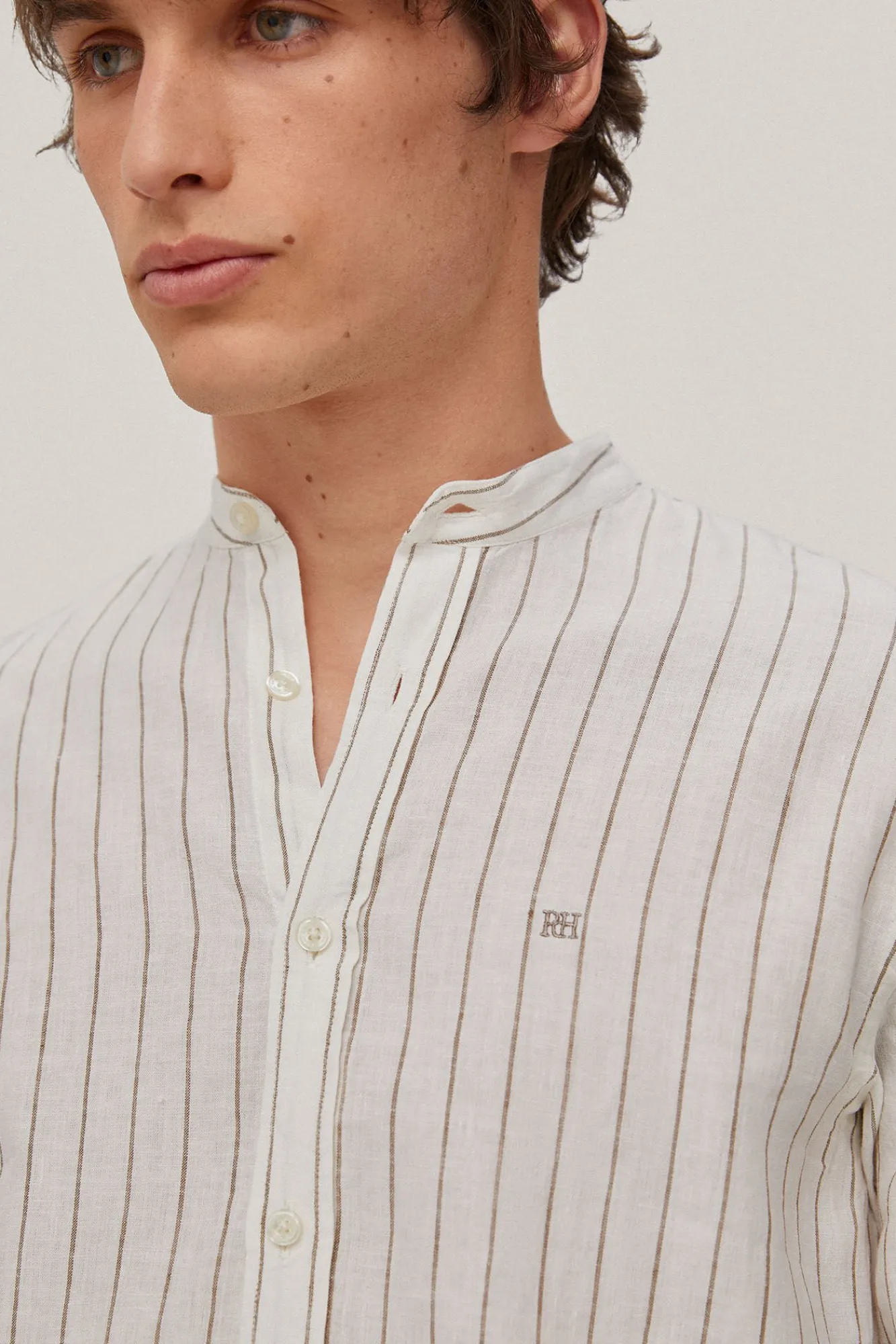 Camisa Lino Rayas Cuello Mao^Pedro del Hierro Cheap