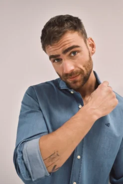 Camisa Slim Vaquera Manga Larga ^Ooto Fashion