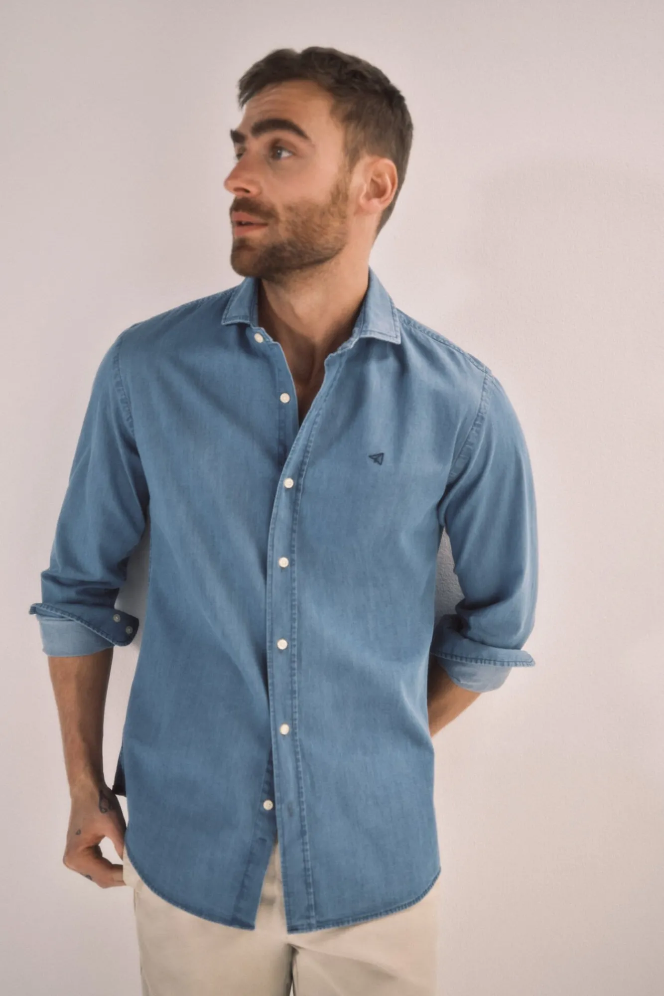 Camisa Slim Vaquera Manga Larga ^Ooto Fashion