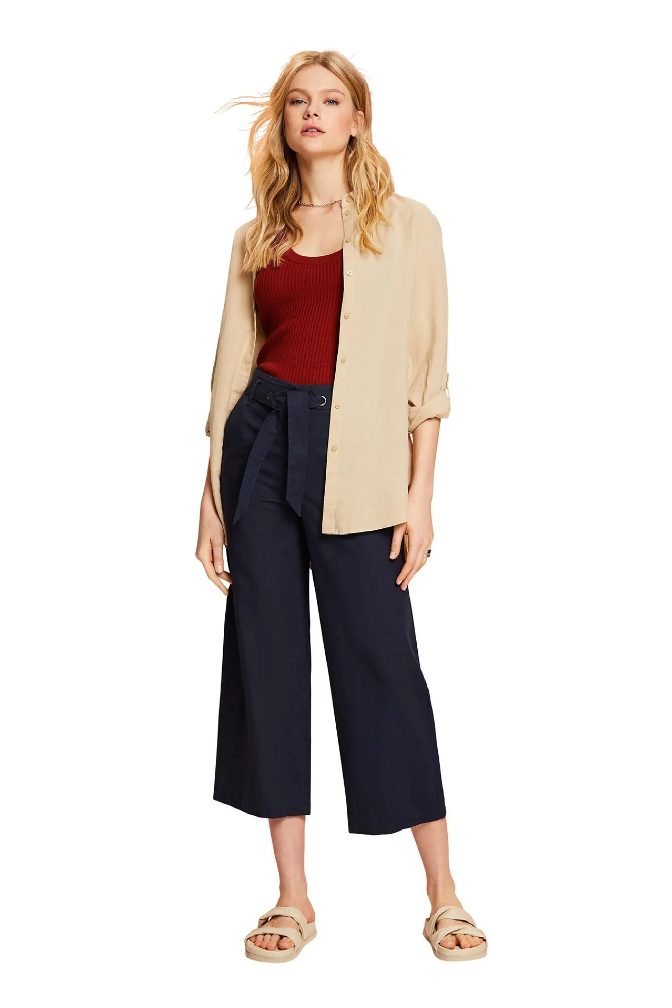 Pantalon Culotte Con Lino^Esprit Store