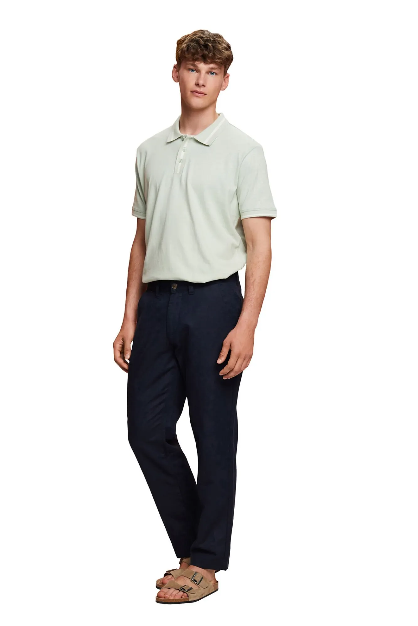 Polo Liso Regular Fit Con Lino^Esprit Shop