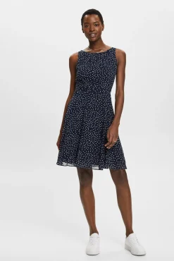Vestido Corto De Gasa Con Cintura Fruncida^Esprit New