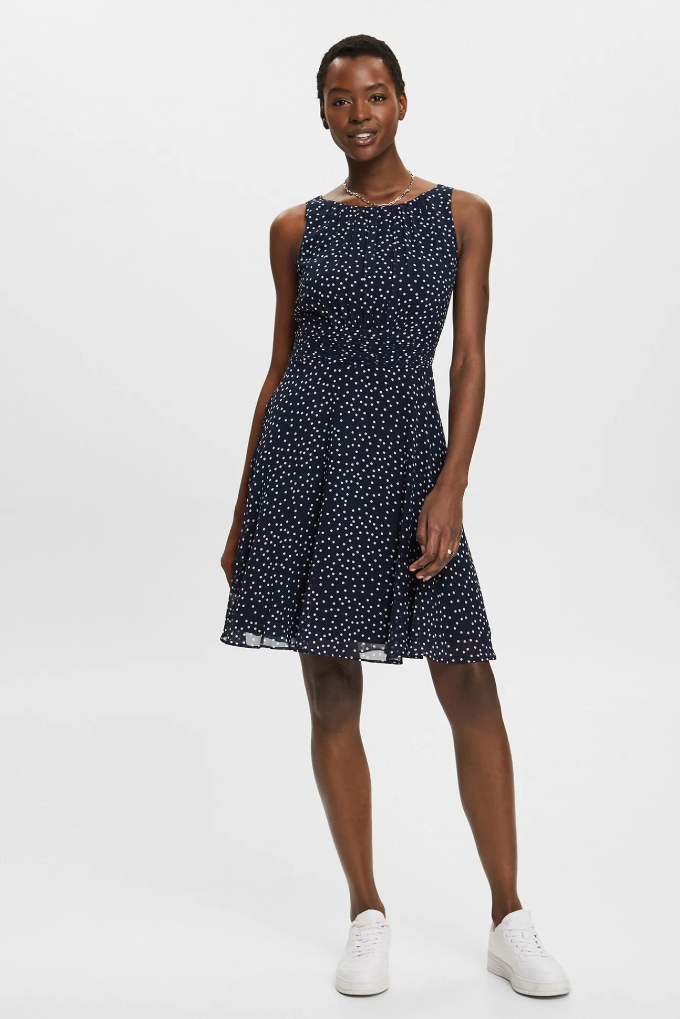 Vestido Corto De Gasa Con Cintura Fruncida^Esprit New