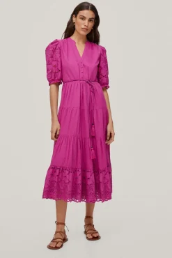 Vestido Largo Con Detalle De Tejido Florar Perforado En Mangas Y Bajo.^Pedro del Hierro Outlet