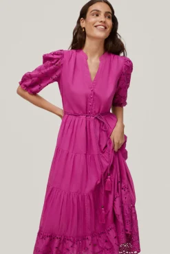 Vestido Largo Con Detalle De Tejido Florar Perforado En Mangas Y Bajo.^Pedro del Hierro Outlet