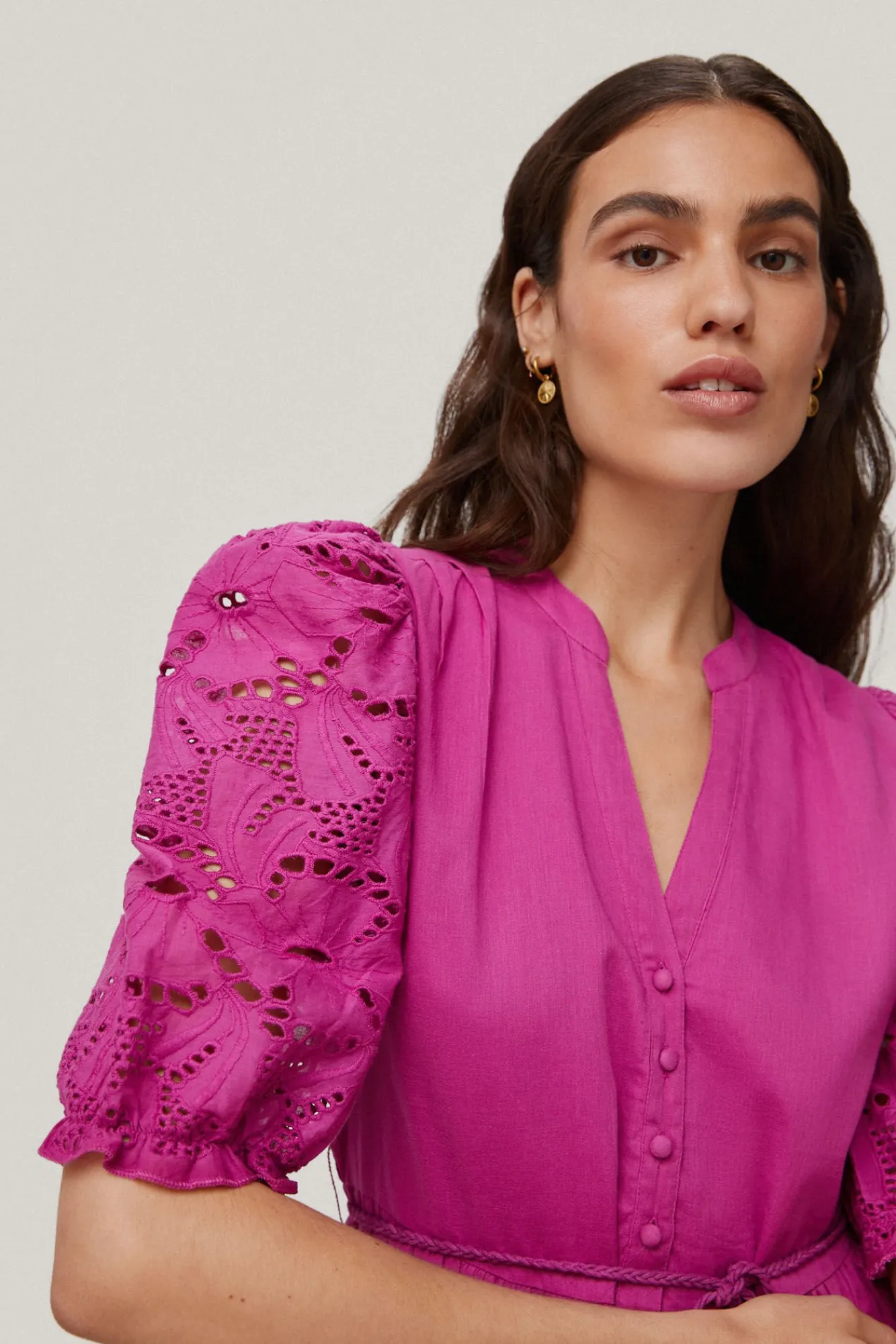 Vestido Largo Con Detalle De Tejido Florar Perforado En Mangas Y Bajo.^Pedro del Hierro Outlet