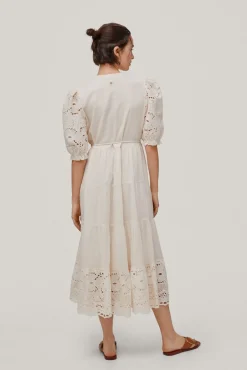 Vestido Largo Con Detalle De Tejido Florar Perforado En Mangas Y Bajo.^Pedro del Hierro Online
