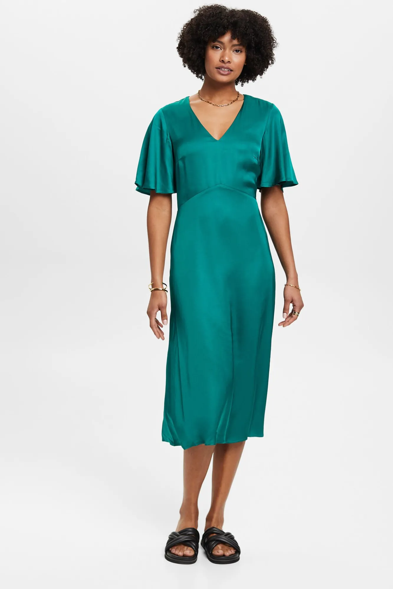 Vestido Midi Satinado Viscosa^Esprit New