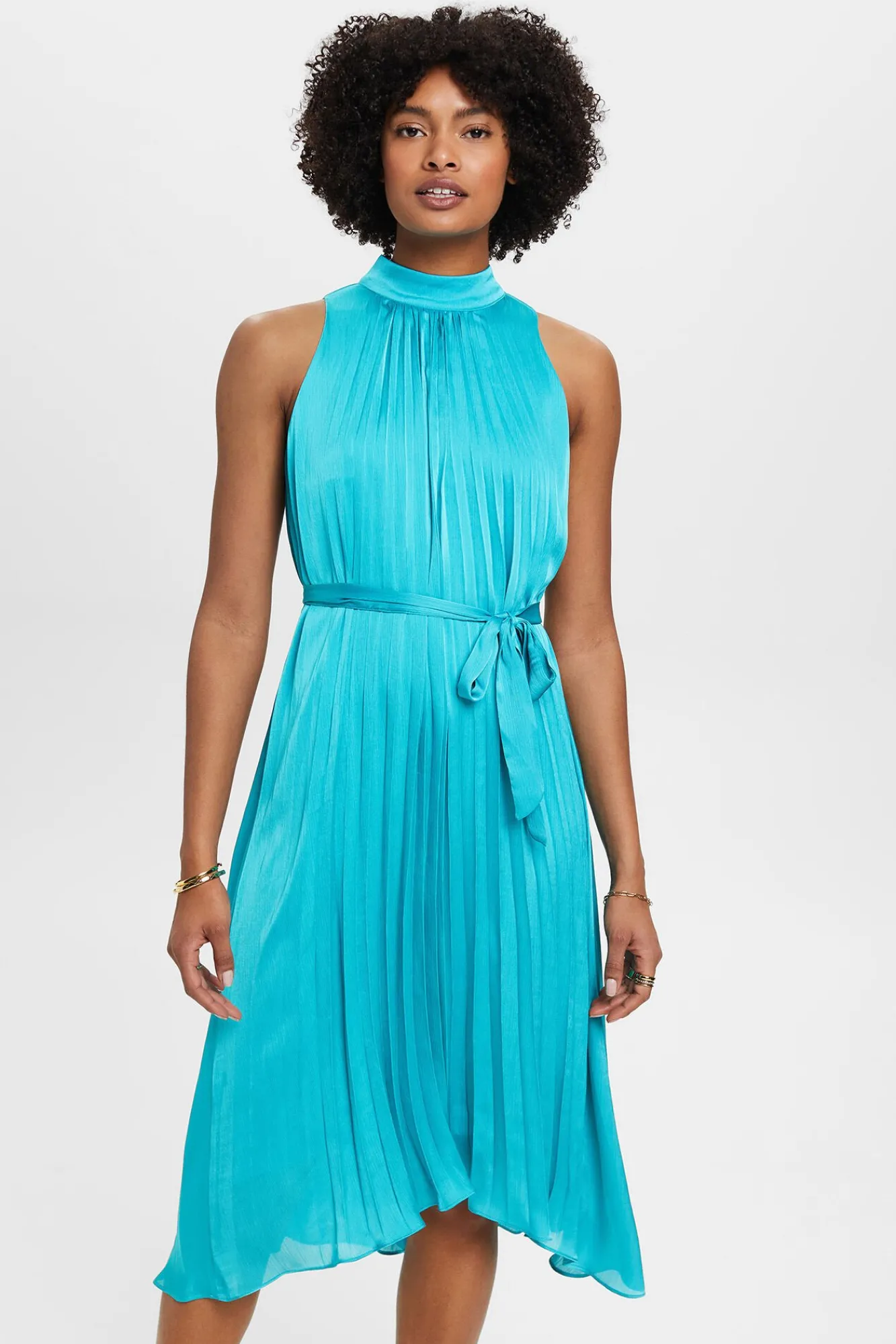 Vestido Satinado Midi Plisado Sin Mangas^Esprit Flash Sale